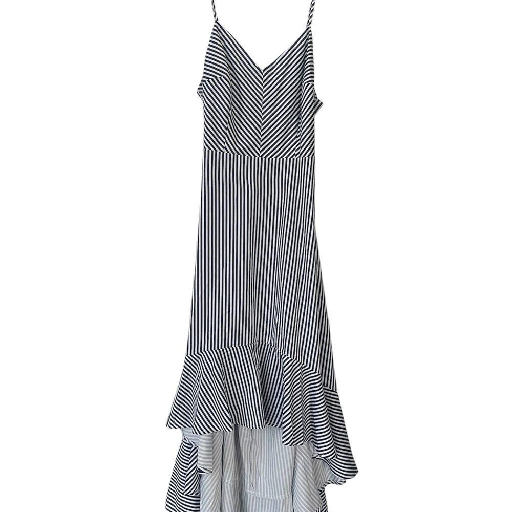 Striped Navy and White High-Low Slip Dress